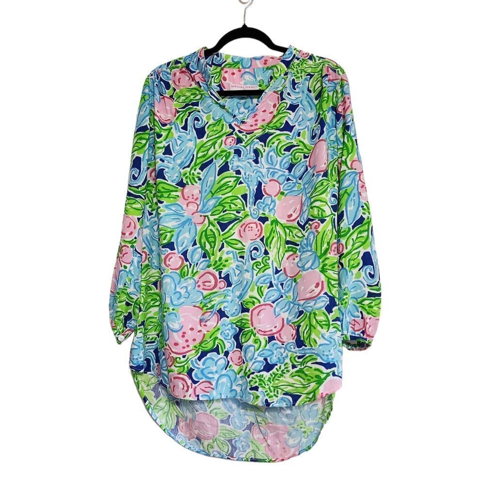 Barbara Gerwit by Tabitha Shirt Dress L blue & green floral Resort Beachy